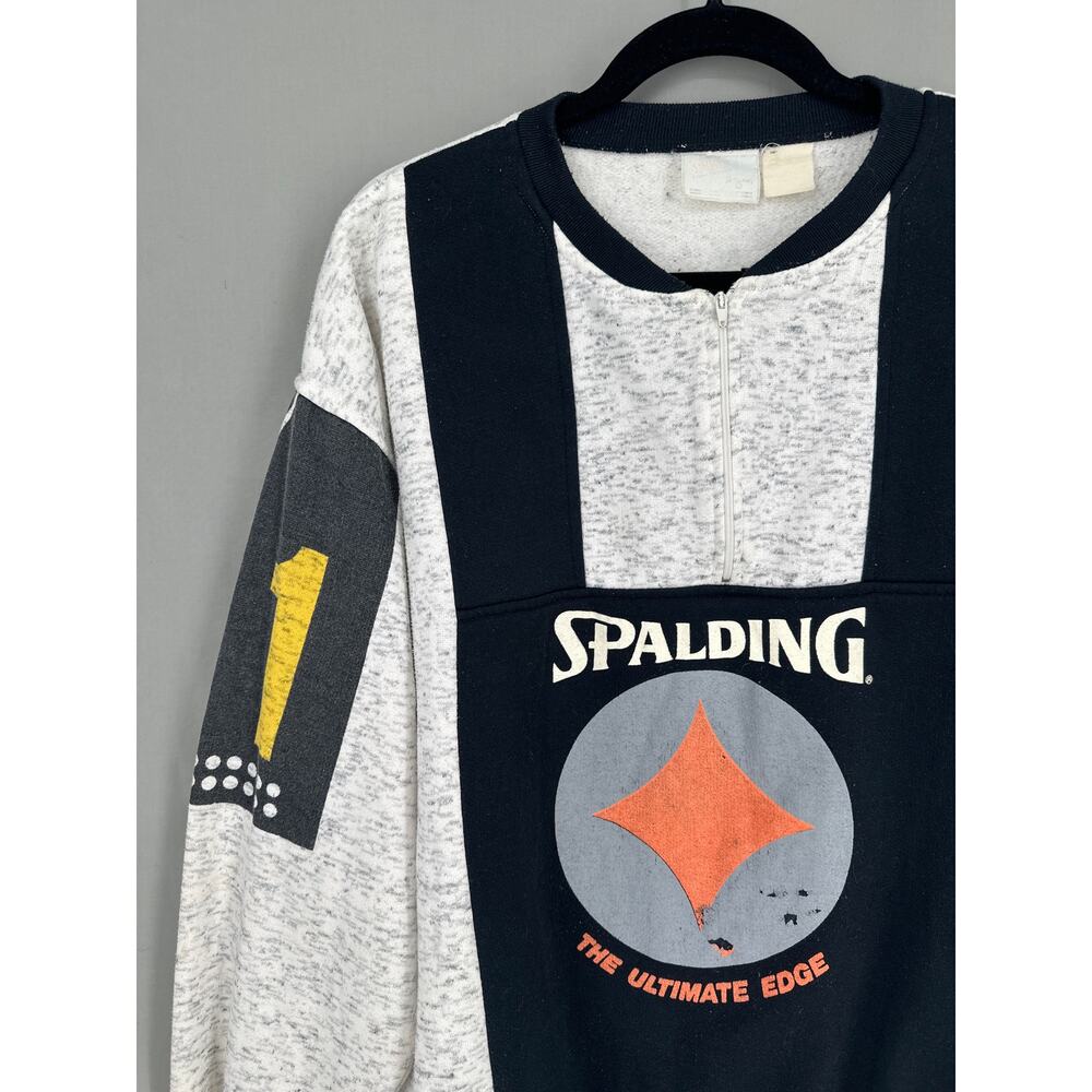 80s Vintage Spalding Sweatshirt Mens Large Gray Black Basketball Zip Rare - Picture 5 of 7